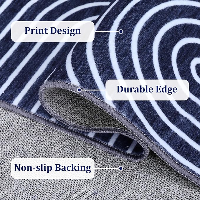 ROYHOME Modern 2x6 Hallway Runner Rug Non Slip Washable Kitchen Rug, Blue | Abstract Bath Mat, Rainbow Geometric Runners Rugs for Bedroom, Soft Long Rugs for Entryway Arch Pattern Bathroom Laundry Dorm