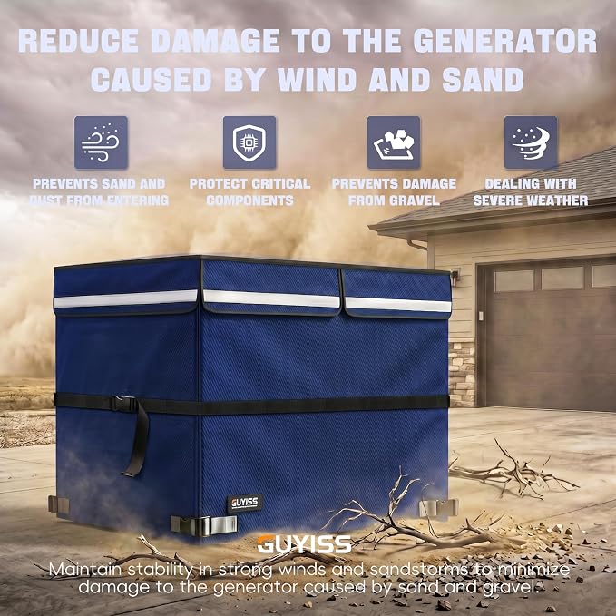 Generator Covers While Running. 360° All-round Double-layer Protection. 38"L×28"W×27"H. The Top can be Opened for Adding Fuel. Blue.