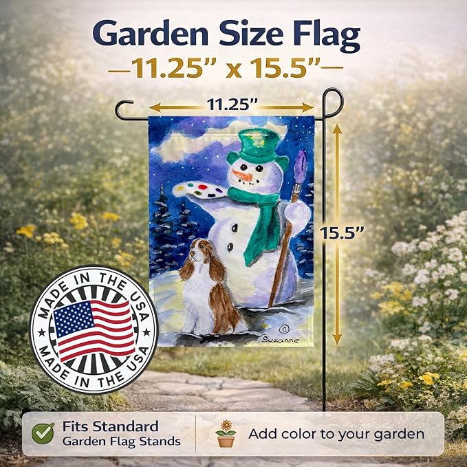 Caroline's Treasures SS1002GF English Springer Spaniel with Artist Snowman Garden Flag Mailbox Flag Decorative Yard Flag Banner Outside Patio Artwork Yard Flower Beds, Garden Size, Multicolor