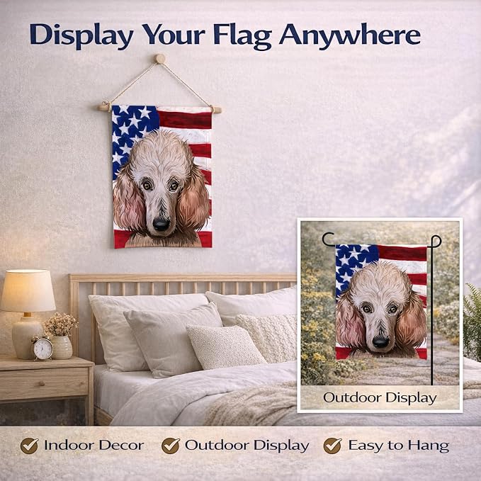 Caroline's Treasures CK6657GF Poodle Dog American Flag Garden Flag Mailbox Flag Decorative Yard Flag Banner Outside Patio Artwork Yard Flower Beds, Garden Size, Multicolor