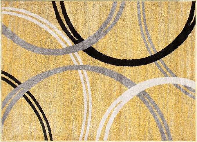 Rugshop Wavy Circles Jute Backing Accent Area Rug Yellow 2' x 3' | Rectangular, Size 2' x 3', Living Room, Bedroom, Dining Room, Home Office, Kitchen, Entryway, Hallway, Nursery, Kids Room