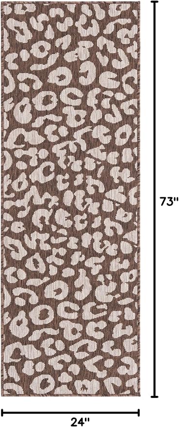 Unique Loom Outdoor Safari Collection Area Rug - Leopard (2' x 6' 1" Runner, Brown/ Light Brown)