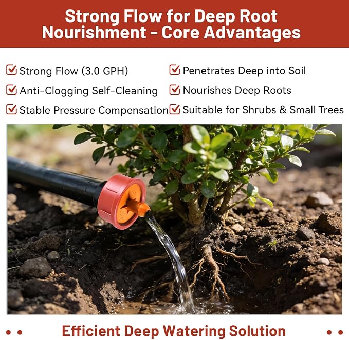 50 PCS 3 GPH Pressure Compensating Drip Irrigation Spot Dripper, High Flow Drip Irrigation Emitters Heads for Large Trees Bushes, Irrigation Drippers Parts for Orchard Large-Scale Outdoor Irrigation