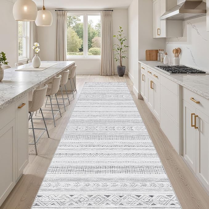 cotiled Hallway 2.6x8 Runner Rugs Washable Boho Moroccan Soft Rug | Solve Modern Neutral Trendy Home Decor - Stain Resistan Carpet for Entryway Kitchen Laundry Room Dark Grey