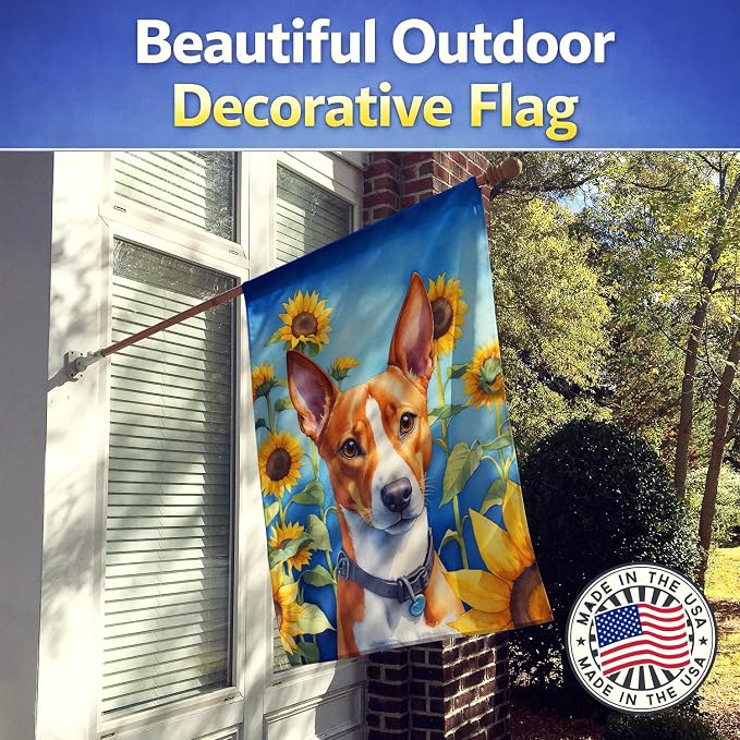 Caroline's Treasures DAC6016CHF Basenji in Sunflowers House Flag Large Porch Sleeve Pole Decorative Outside Yard Banner Artwork Wall Hanging, Polyester, House Size, Multicolor