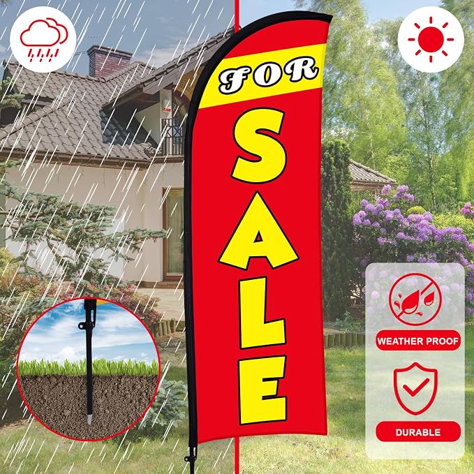 Buryeah 2 Sets Sale Feather Flag,11 x 7.9 FT Flag for Sale Sign Banner, Huge Sale Banner with Flagpole Ground Stake Portable Bag, Large Sale Signs for Outdoor Indoor Business Advertising(Red)