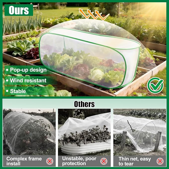 2PCS Garden Netting Covers for Raised Beds, 3.9 X 2FT Garden Raised Bed Cover with 10 Stakes, Plant Netting for Garden Protection, Insect Bird Pest Barrier for Vegetables Fruits Flowers Crops