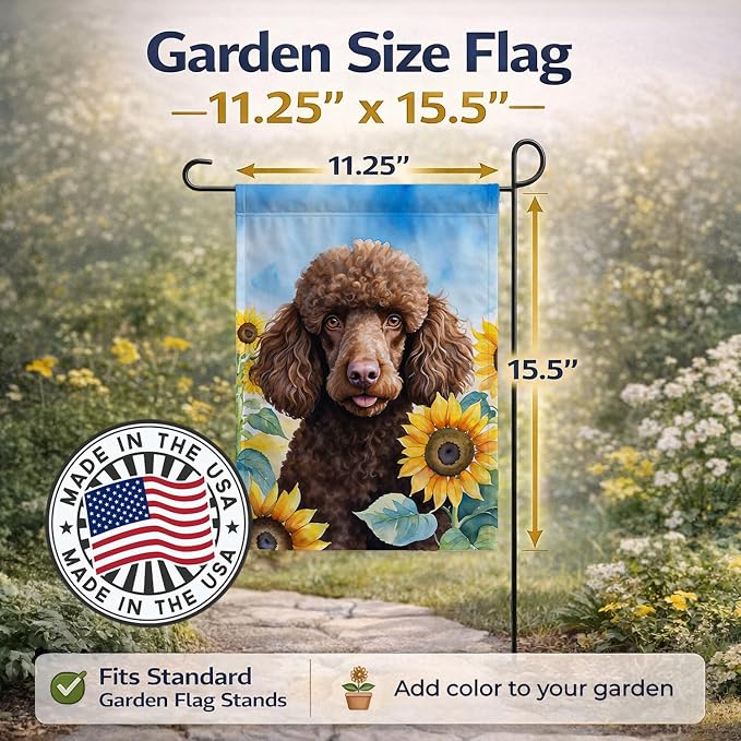 Caroline's Treasures DAC6140GF Chocolate Poodle in Sunflowers Garden Flag Mailbox Flag Decorative Yard Flag Banner Outside Patio Artwork Yard Flower Beds, Garden Size, Multicolor