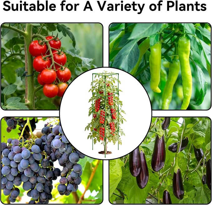 Halatool 57" Tall Tomato Cages, 6 Pack Heavy Duty Plant Support for Garden | Metal Stakes for Raised Beds and Pots, Adjustable Foldable Trellis for Cucumbers, Peppers, Flowers, and Climbing Plants