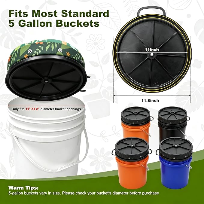5 Gallon Swivel Bucket Seat Lid with Tool Organizer Bag, 360° Silent Rotating Padded Cushion (3" Thick), Waterproof Bucket Cover Stool for Gardening, Fishing, Hunting, Car Wash