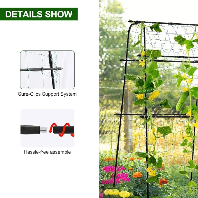 Cucumber Trellis for Raised Bed, 63" Hx 63" L Garden Arch Trellis for Climbing Plants Outdoor, Rustproof Metal Climbing Plant Support Vegetables Snap Pea Pole Bean Fruits Vine Trellis, Black