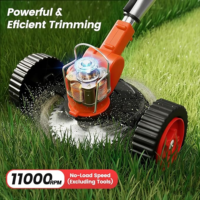 24V 3-in-1 Cordless Weed Wacker, Electric Grass Trimmer Edger Brush Cutter with Wheels, Lightweight Adjustable String Trimmer, 2 Pack 2000mAh Batteries & Fast Charger for Lawn Yard Garden Care, Orange