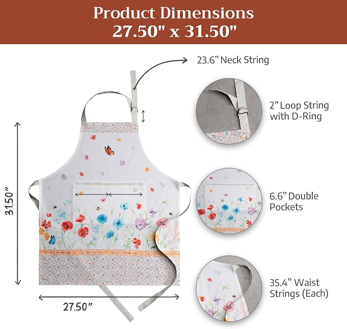 Maison d' Hermine Aprons for women with Pocket 100% Cotton (27.50"x31.50") | Adjustable Neck Strap & long ties Apron Men Chef Wedding Cooking Gardening Server Maid