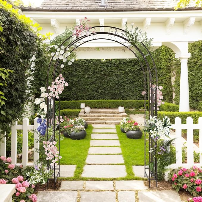 Outvita Garden Arch Arbor, Heavy Duty Metal Arbour Archway, Decorative Frame Stand Trellis for Wedding Ceremony Party Plant Climbing Rose Vines Lawn Courtyard Patio Bronze