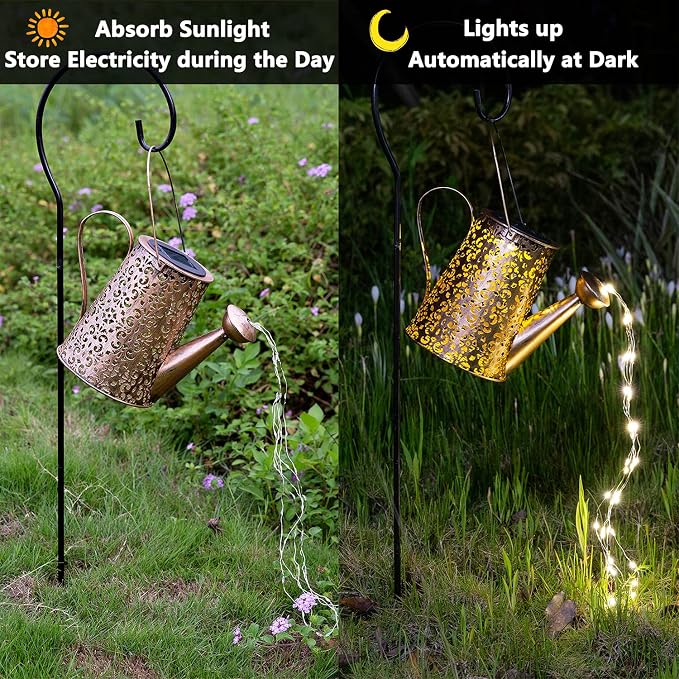 JIAJIAMEI Solar Watering Can Lights Flower Outdoor Garden Decor, Large Waterproof Cascading LED Hanging Solar Lights, Gifts for Mom Grandma Women Birthday Mother's Day - Yard Porch Patio Backyard