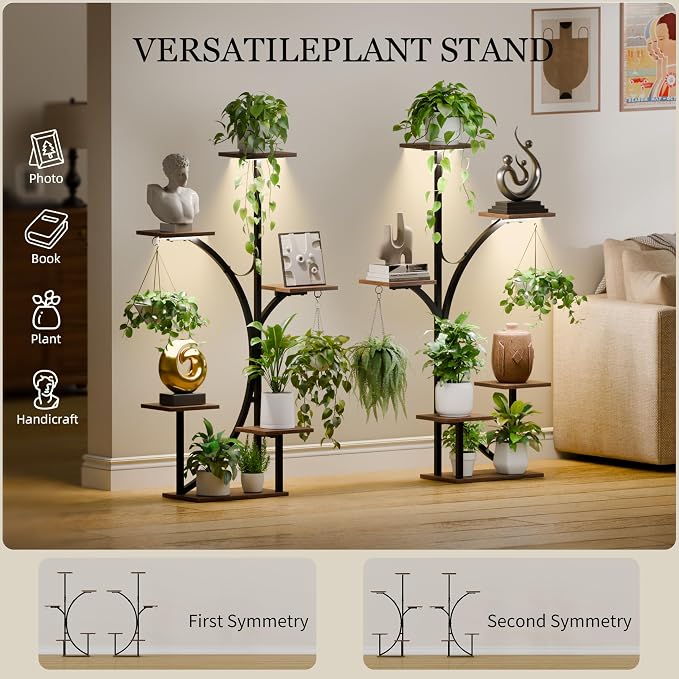 Plant Stand Indoor with Grow Lights - 2 Pack Corner Plant Shelf, 6 Tiered 47'' Indoor Plant Stands for Multiple Plants, K-Shaped Plant Rack Display Holder, Flower Stands for Living Room Patio Home