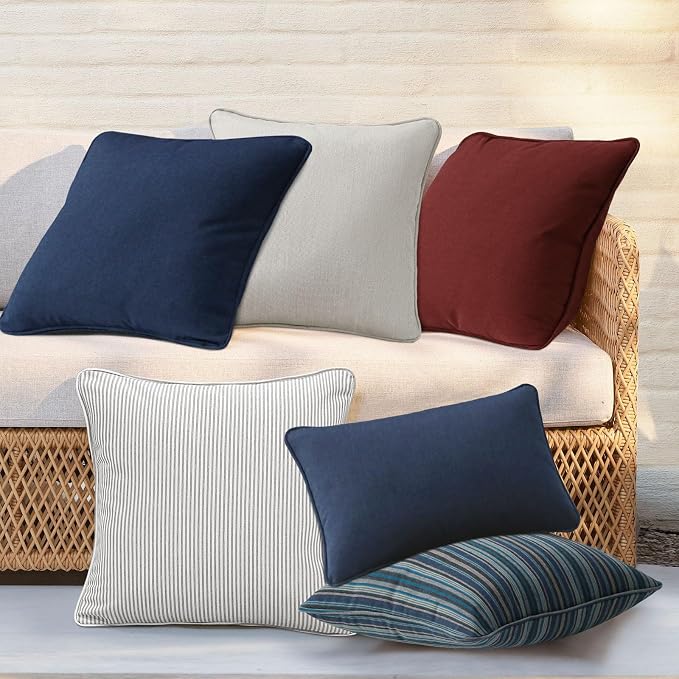 Unimatta Sunbrella Decorative Outdoor Water Repellent Throw Pillows with Inserts, Set of 4, 18" x18" Pillows for Patio, Backyard, Bed, Couch, and Patio Furniture, Troupe Dock