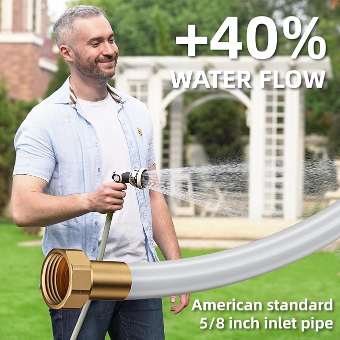 1/2" x 100+6 FT Heavy Duty Retractable Garden Hose Reel by HOZEREEL, Outdoor Garden Hose Reels - Self Retract Wall Mount Hose Reel Automatic Storage, Any Length Lock, 10 Pattern Nozzle Grey
