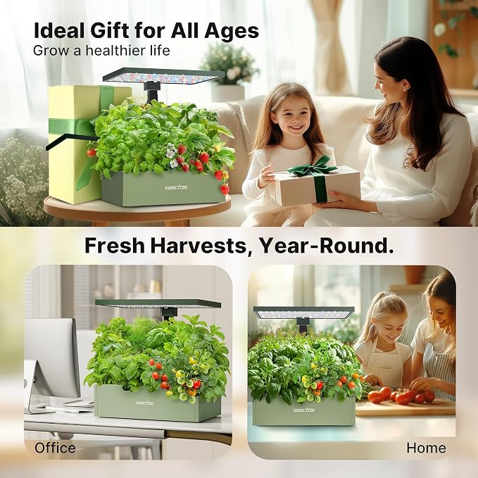 SUNCOZE Smart Hydroponics Growing System, 20 Pods, 25 in Adjustable Height | Indoor Herb Garden with 30W LED Grow Light, 10L Water Tank, Timer & Clock, Plants Germination Kit with Quiet Pump, Green