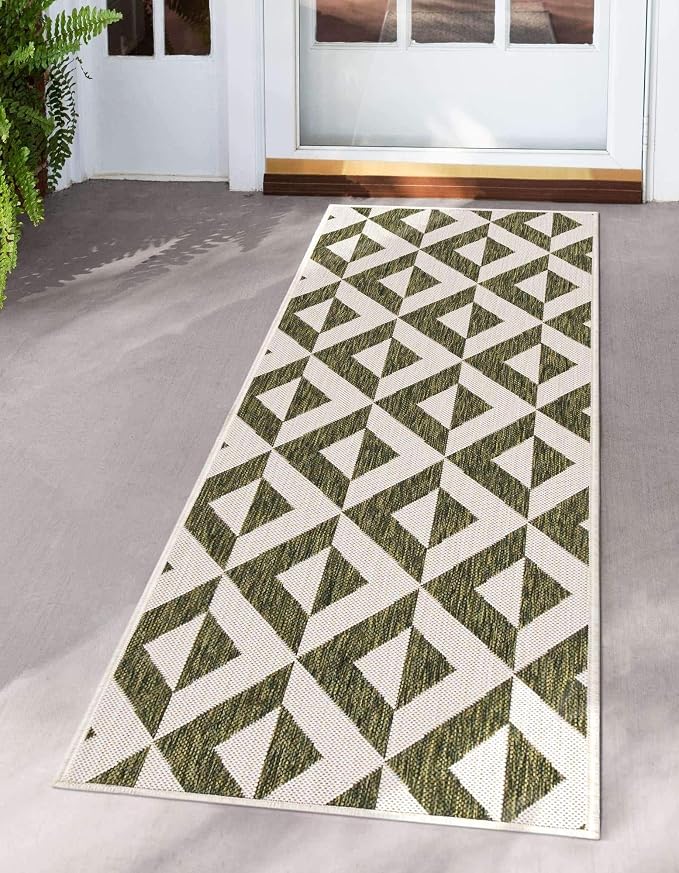 Unique Loom Jill Zarin Outdoor Collection Area Rug - Napa (2' x 6' 1' Runner, Green/ Ivory)