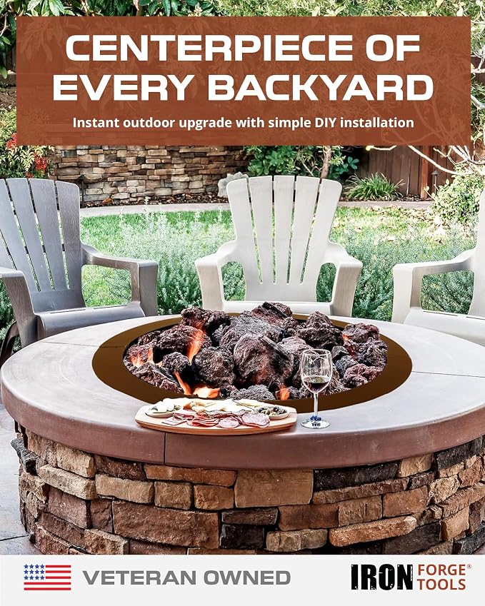 Iron Forge Tools Smokeless Outdoor Fire Pit Ring Insert 30 Inch Round | heavy duty corten steel, permanent fire pit rings, backyard bonfire, smokeless firepit, 24 inch inner ring, pit liner insert