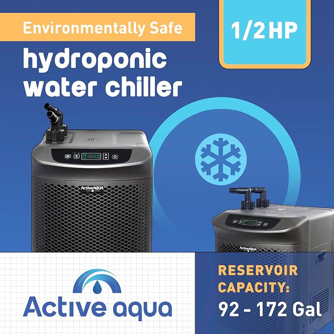 Active Aqua 0.5 HP Water Chiller with Boost | Cold Plunge & Ice Bath Cooler | Rapid Digital Temp Control | Fresh & Salt Water, Hydroponics, Aquariums | 90–172 Gal (0.5 HP) | 172 gal Capacity, 4020 BTU Per Hour, Titanium Evaporator, 120 V 510 W, Digital...