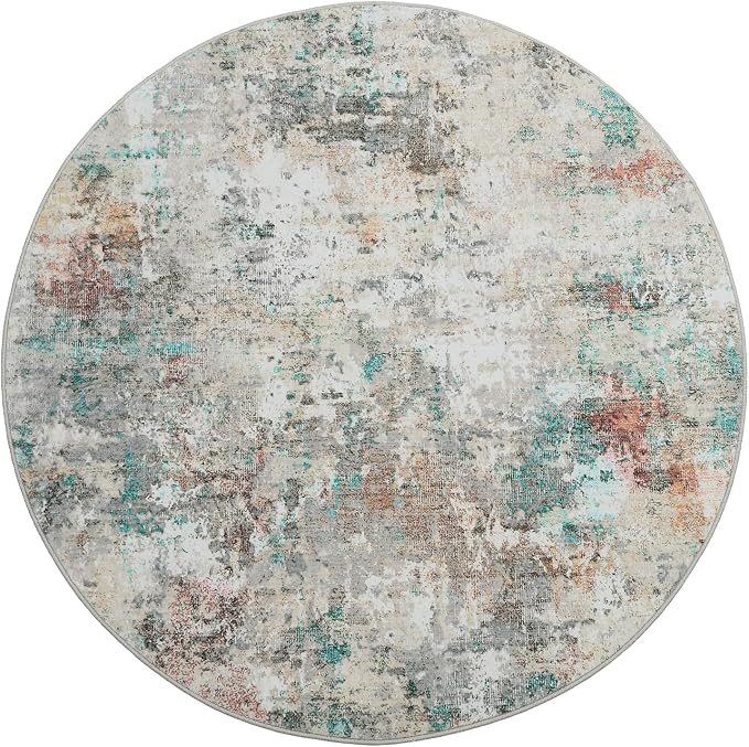 ROYHOME Modern Abstract 6x6 Round Area Rug Non Shedding, Colorful | Non Slip Rug Low Pile Stain Resistant for Bedroom Living Room office Dining Room