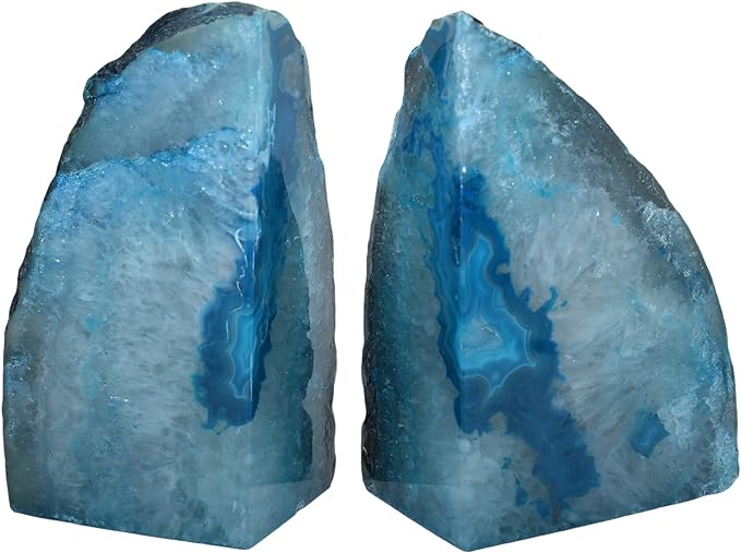 Nature's Decorations Teal Agate Bookends - A-Quality XL Heavy Duty Geode, Turquoise & Aqua Statement Room Decor, Crystal Gift, 1 Pair (6-8 lbs)