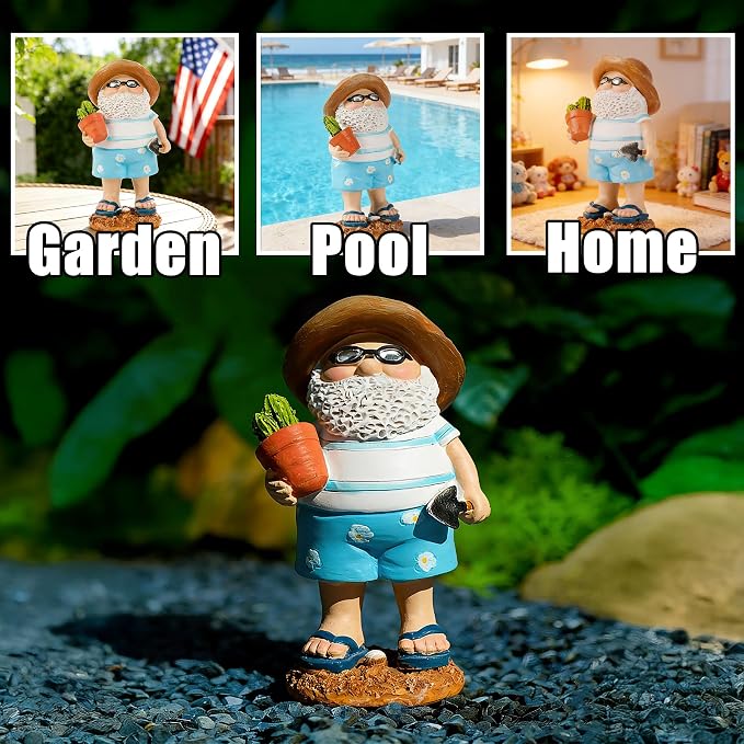 Teaeeno Funny Garden Gnome with Cactue, Funny Gnome Figurine, 8 Inch Depth Lawn Statue, Yard Art Statue, Garden Yard Lawn Backyard Ornament Decor,Home, Lawn, Patio, Animal Ornament for Women Gifts