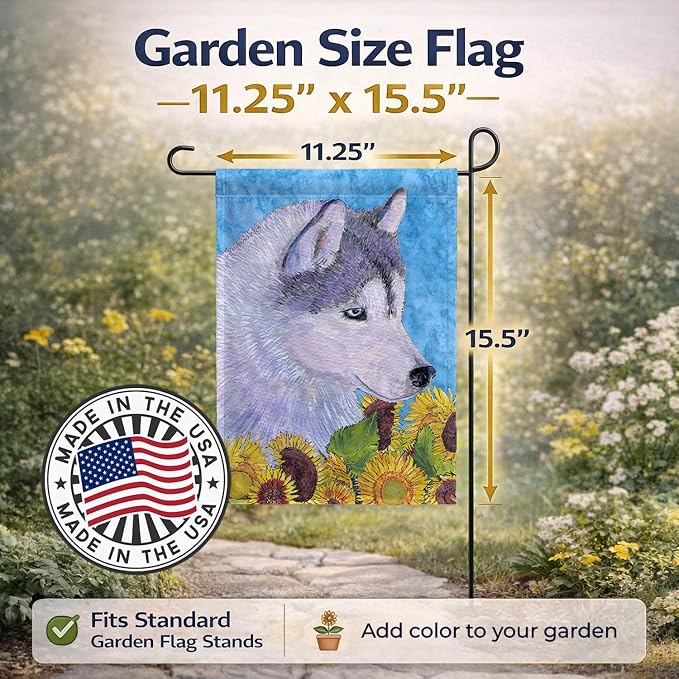 Caroline's Treasures SS4233GF Siberian Husky in Summer Flowers Garden Flag Mailbox Flag Decorative Yard Flag Banner Outside Patio Artwork Yard Flower Beds, Garden Size, Multicolor