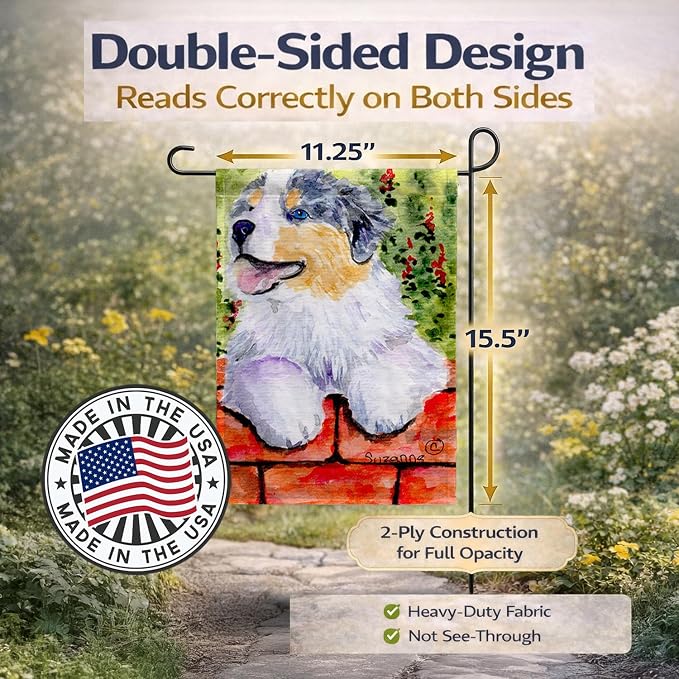 Caroline's Treasures SS8849GF Australian Shepherd Garden Flag Mailbox Flag Decorative Yard Flag Banner Outside Patio Artwork Yard Flower Beds, Garden Size, Multicolor
