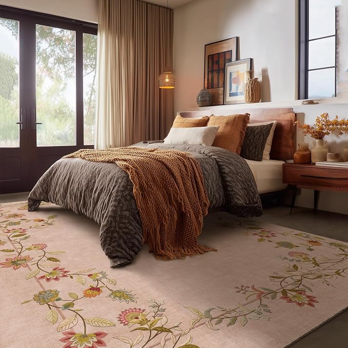 5x7 Washable Rugs for Living Room: Bedroom Area Rug Stain Resistant Non Slip Low Pile Soft Faux Wool Lightweight Rugs for Kitchen Dining Room Farmhouse Nursery Entryway Home Office Indoor
