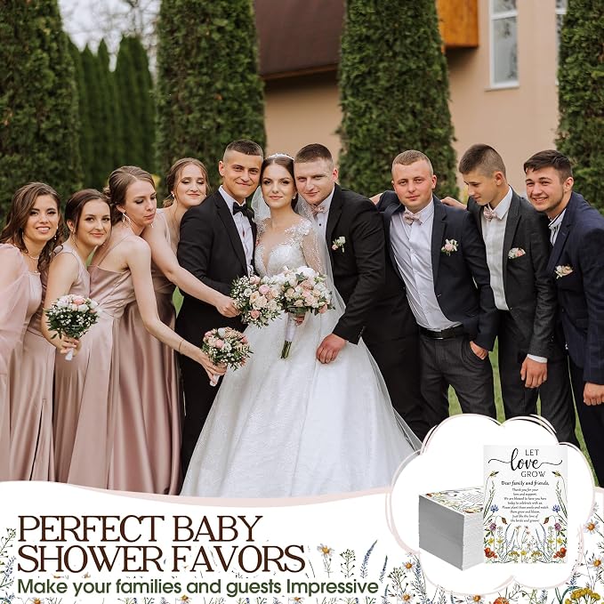 Fullhawl 50 Packs Wedding Favors for Guests Let Love Grow Seed Packet Kraft Bags Wildflower Seed Envelopes Resealable Blank Empty Organizer Storage Bag for Wedding Party Bridal Shower Gift