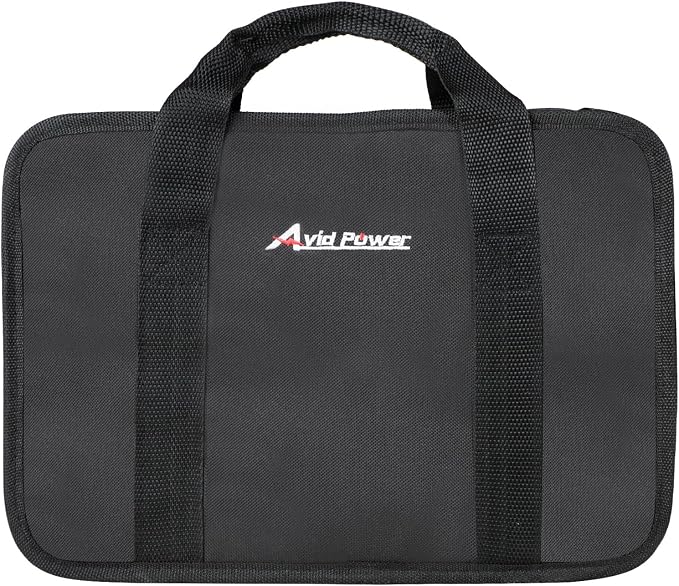 AVID POWER Tool Bag, 12 Inch Tool Storage Carrying Case, Suitable for Cordless Drill, Tire Inflator, Impact Wrench, Soft Canvas Power Tool Pouch with Mesh Dividers & Double Zipper