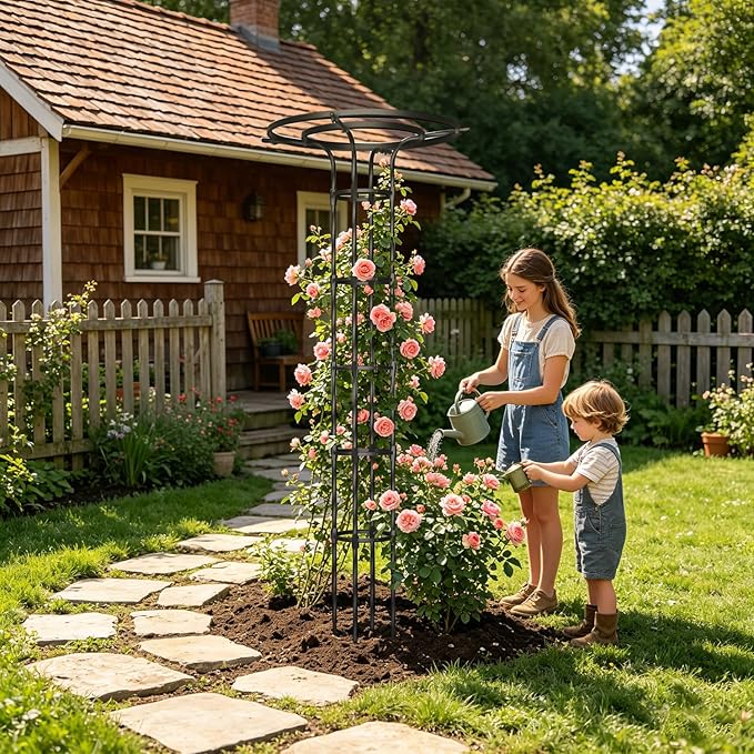 Garden Trellis for Climbing Plants Outdoor,84.6" Tall Umbrella Trellis,Height Adjustable Mushroom Top with Heavy Duty Twisted PE-Coated Metal Pipe for Potted Plants Vines Rose Clematis Vegetables