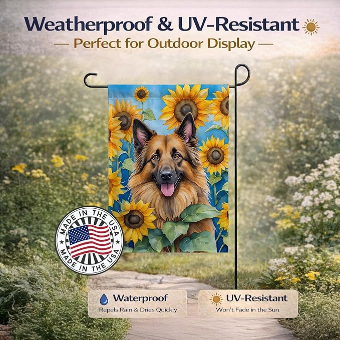Caroline's Treasures DAC6024GF Belgian Tervuren in Sunflowers Garden Flag Mailbox Flag Decorative Yard Flag Banner Outside Patio Artwork Yard Flower Beds, Garden Size, Multicolor