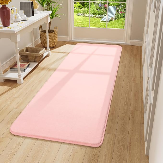 Amearea Modern Soft Hallway Runner Rug, 2x8 Feet Long Runners for Hallways | Washable Runner Rugs, Non Slip Memory Foam Rug Pink Runner Rugs Carpet for Entrance Kitchen Kids Room Decor