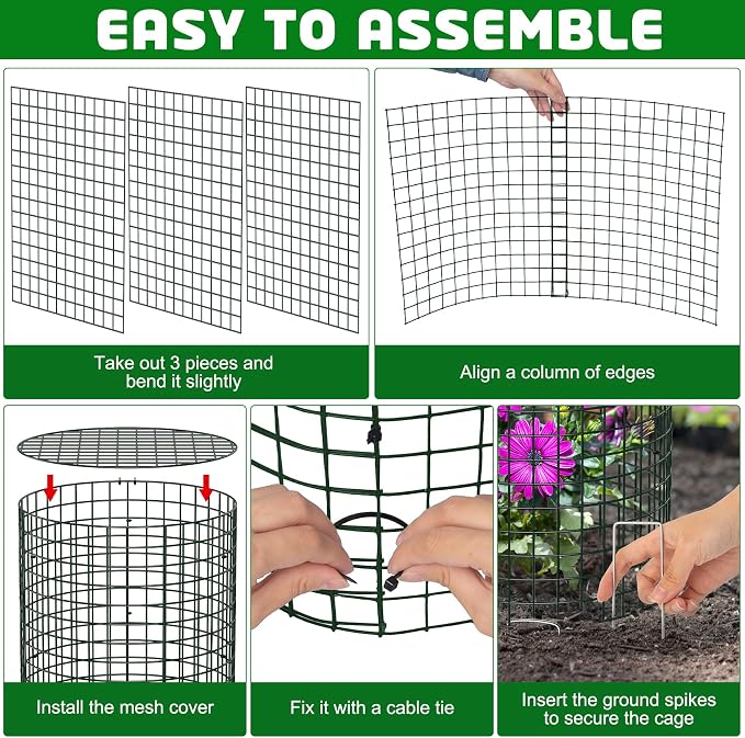 Unves 5 Set Garden Plant Protectors from Animals -12" x 14" Metal Plant Cages for Outdoor Plants, Wire Mesh Plant Covers Keep Animals Away from Your Garden's Flower Vegetable