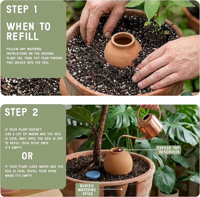 Growoya Watering Spike for Indoor Plants |16oz self Watering Terracotta Pot | Slow Release Plant Watering Device for Pots 8 Inches or Larger (One Size, 2, Count)