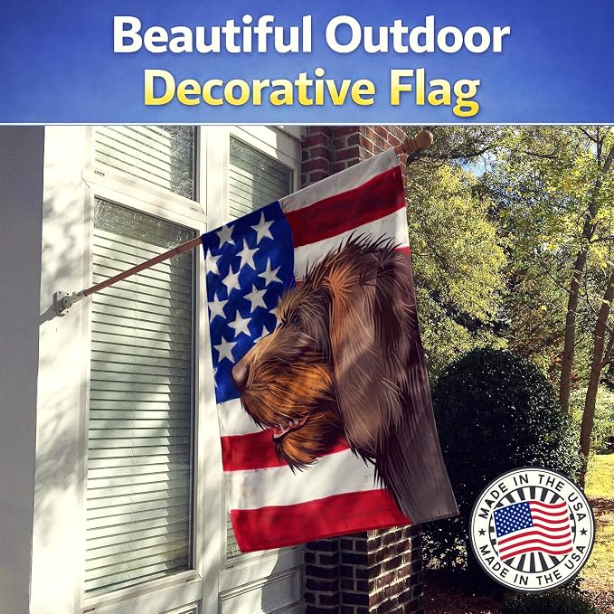 Caroline's Treasures CK6484CHF Cesky Fousek Dog American Flag House Flag Large Porch Sleeve Pole Decorative Outside Yard Banner Artwork Wall Hanging, Polyester, House Size, Multicolor