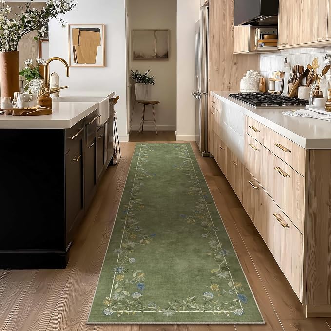 2x10 Washable Kitchen Runner Rug: Hallway Rug Non Slip Stain Resistant Low Pile Soft Indoor Long Floor Carpet Runners for Hallways Kitchen Entryway Laundry Room Bathroom Bedroom Living Room