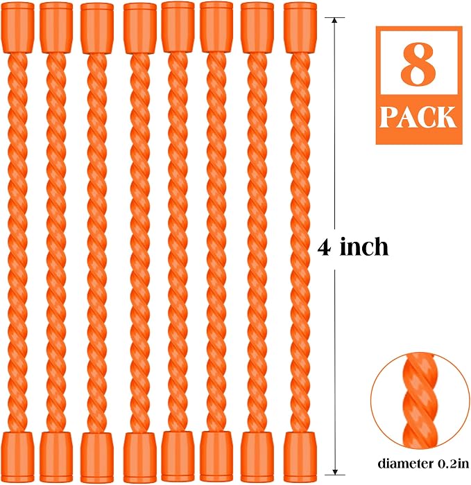 8PCS 4-Inch Silicone Cable Ties, Bendable Rubber Twist Ties, Reusable Twist Ties for Cords, gear ties for Organizing, Bundling (Orange)