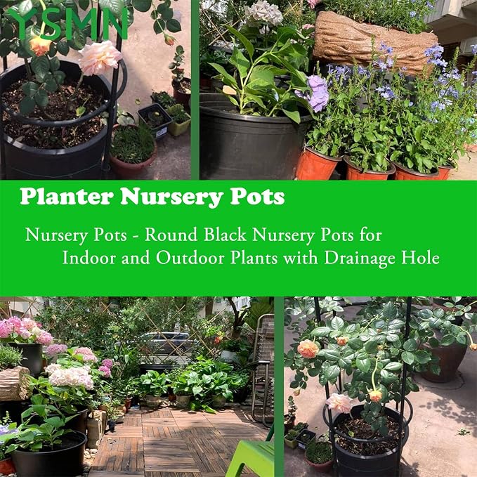 10 Pcs 10 Gallon Short Pots for Plants, Sturdy Plastic Planter Pots with Drainage Holes, Large Plastic Planters, Garden Planter Pots for Seedlings, Succulents