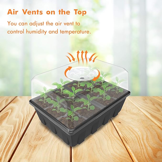 Gardzen 20 Pack Seed Starting Tray, Plant Germination Trays, Seed Starter Kit with Adjustable Humidity Vented Dome for Indoor&oOutdoor Use, Plant Growing Kit 6.6" x 4.5", Total 240-Cell, Black