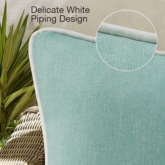 Unimatta Decorative Outdoor Water Repellent Throw Pillows with Inserts, Set of 4, 18" x18" Pillows for Patio, Backyard, Bed, Couch, and Patio Furniture, Aqua Green