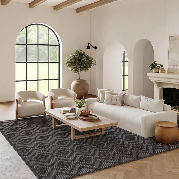 Nourison Home Versatile Charcoal Black 9' x 12' Area Rug - Easy Clean, Non Shedding, Bed Room, Living Room, Dining Room, Kitchen (9' x 12')