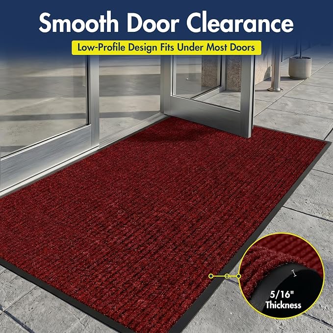 Notrax 109 Industrial Door Mat, 4' x 6' Large Entrance Mat, Heavy Duty Commercial Rugs for Entryway, Welcome Lobbies, Garage, and Mudroom, Made in the USA, Red, Brush Step 109S0046RB