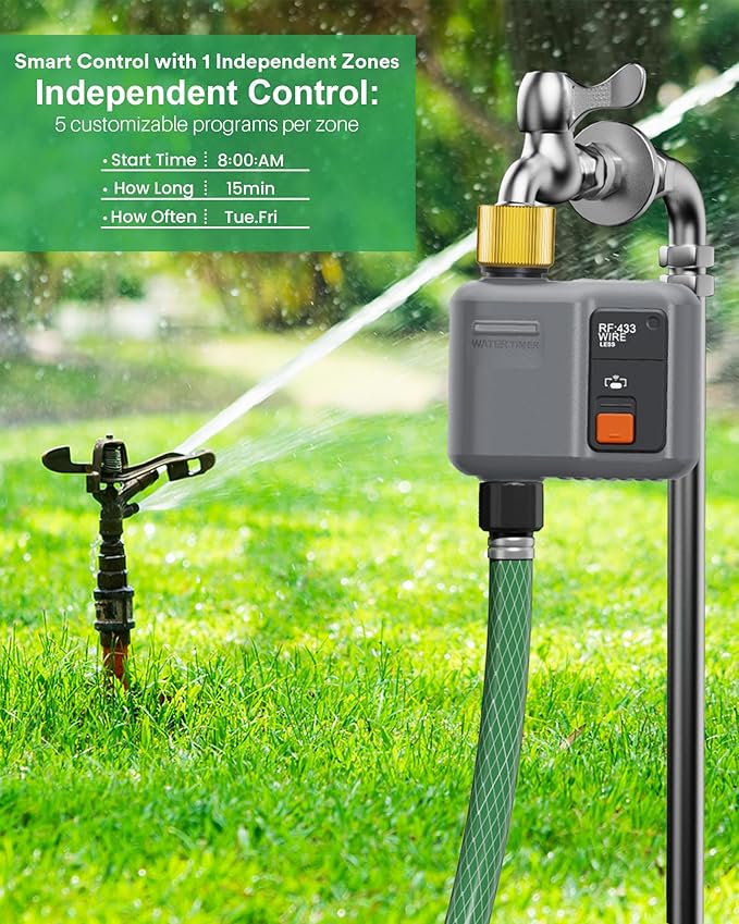 WiFi Water Timer for Garden Hose, WiFi Sprinkler Controller with 984ft RF Range, Strong Wall Penetration, Alexa & Google Voice/App Control WiFi Hose Timer with Rain Delay, Manual Mode