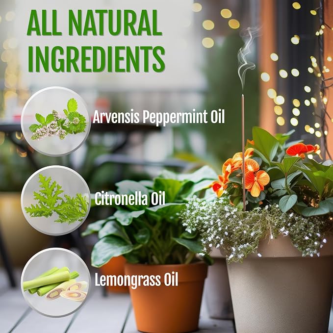 Mintronella USA Made Citronella & Peppermint Mosquito Repellent Incense Sticks – 100 Pack – Natural Bug & Insect Repellent – Outdoor Camping, Patio Decor – No‑See‑Um & Gnats, Fly
