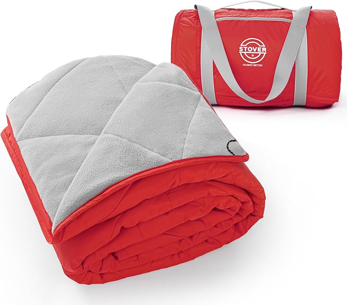 STOVER Large Waterproof Outdoor Stadium Blanket- Extra Thick Soft Fleece Camping Blanket for Travel, Picnics, Sports, Dogs 79"x55", Warm, Windproof, Sand-Proof, Lightweight, Packable (Stadium Scarlet)